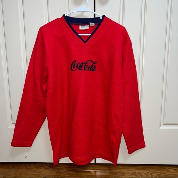 Coca Cola Red V-Neck Fleece Sweatshirt Size Large - Picture 5 of 7